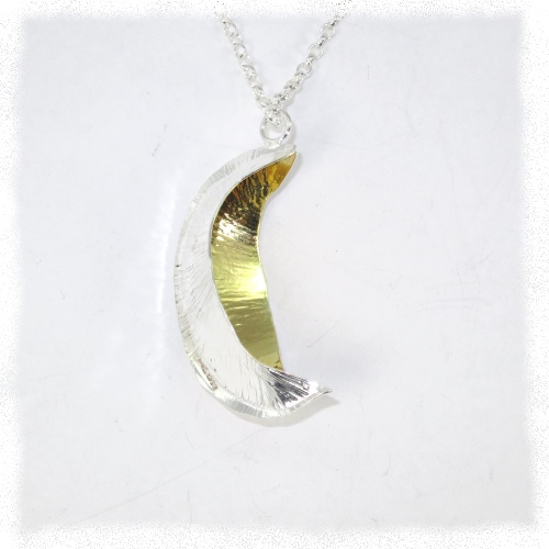 Silver fold form boat pendant - gold plated